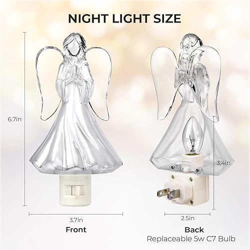 Miniatura 2 de Luz nocturna de ángel rezando enchufable a la pared con interruptor de encendidoapagado, bombilla C7, luces de nite enchufables, iluminación de