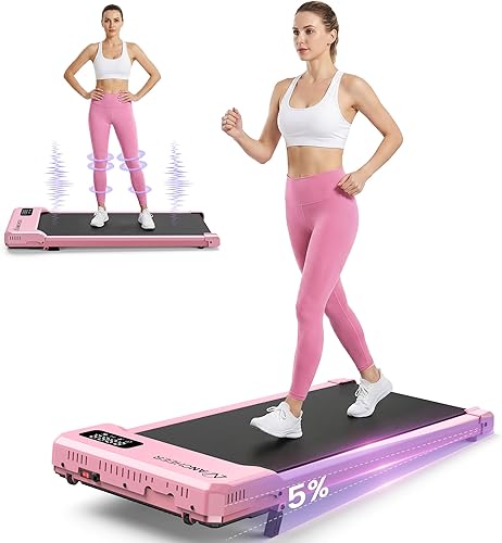 Pink Walking Pad Treadmill with Incline - Under Desk Treadmill with Vibration Massage Plate, 2.5HP Compact Portable Treadmills for Home Small 2-oro