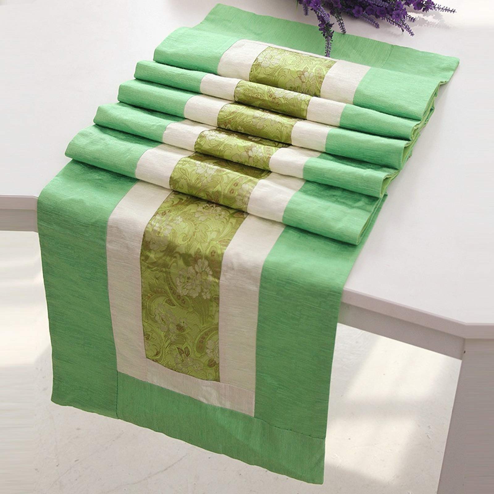 Runner Tavola Cotone Natalizio, Runner Natalizio Verde Due Fiori di Tono Runner Da Tavolo Elegante, 35x200CM
