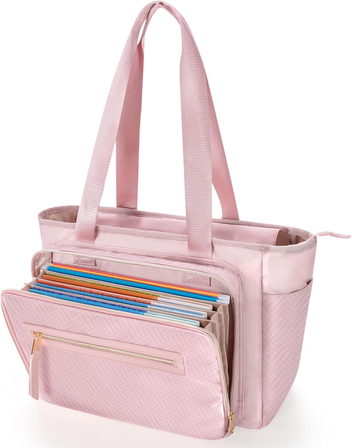 Teacher Tote Bag for Women, Teacher Work Bag 15.6 inch Laptop Bag with Accordion File Organizer, Pink