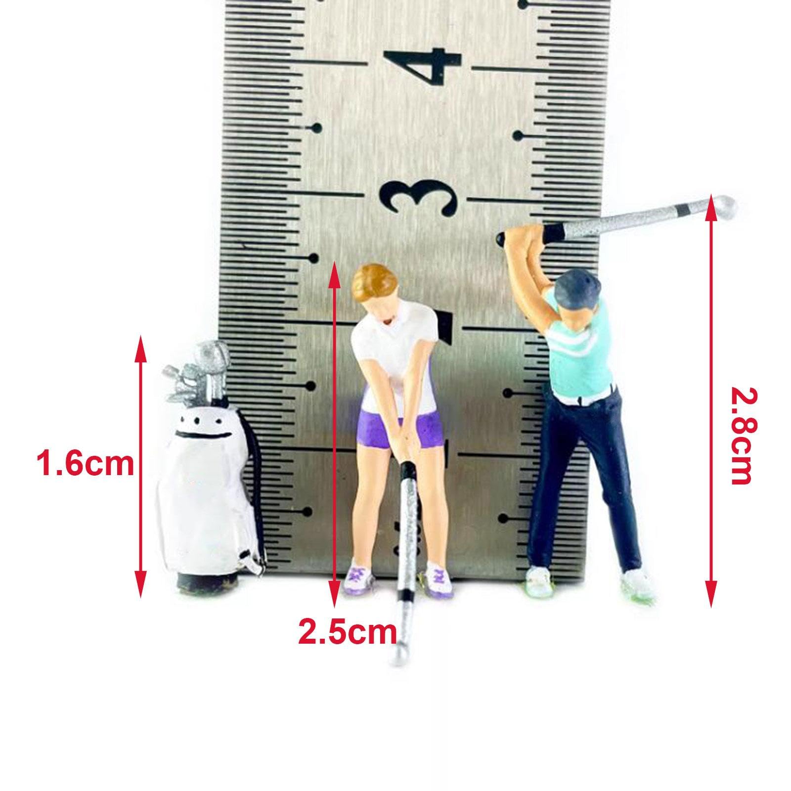 kowaku 3Pcs 1/64 People Figures with Golf Bag Dioramas S Scale Movie Props Desktop Ornament Resin Figurine Miniature Scene Decor