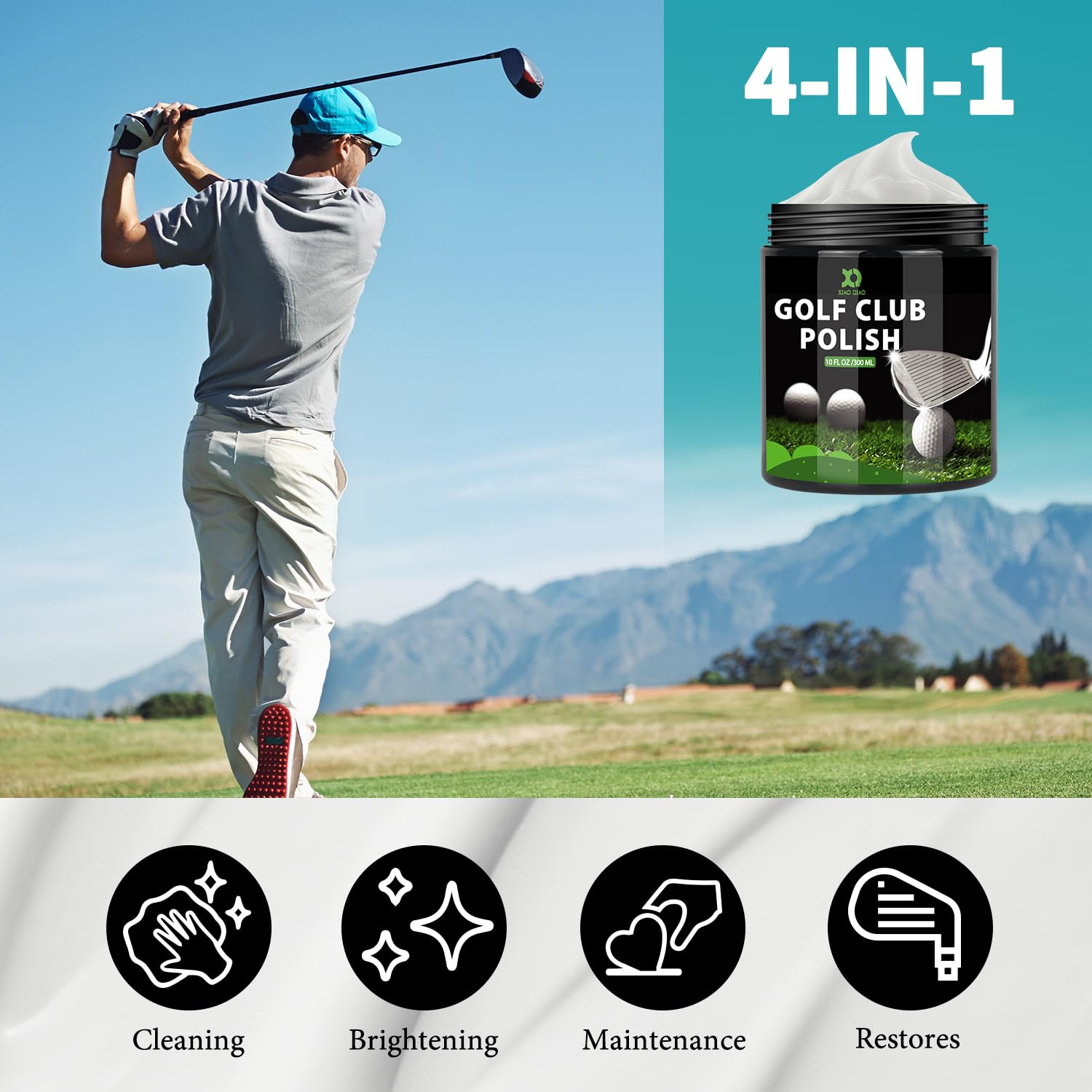 XQ XIAO QIAO Golf Club Polish and Golf Club Cleaner Kit, 300ml 3-in-1 Rust, Scuff & Stain Remover and Rust Remover for Aluminum, Metal, Zinc and Steel