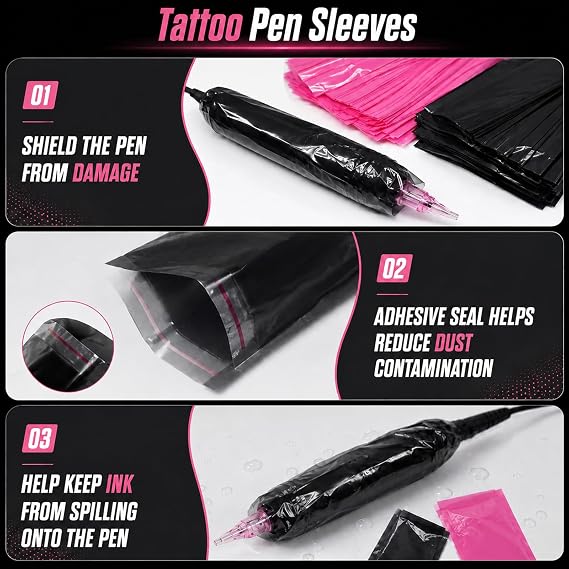 200Pcs Disposable Tattoo Pen Covers - Large Plastic Tattoo Machine Sleeves Bags for Cartridge Needles, Waterproof Tattoo Accessories & Supplies for Artists