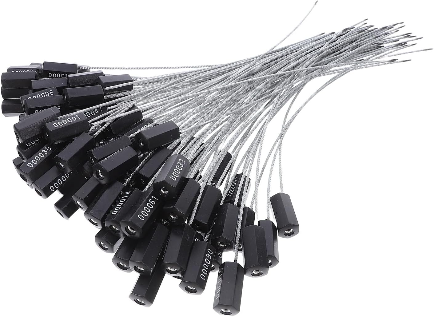Hemobllo 100pcs Black Steel Wire Security Cable Seals with Numbered Metal Tags, Self-locking Anti-tamper Zip Tie Seals for Truck Trailers, Shipping Containers, and Logistics Packaging