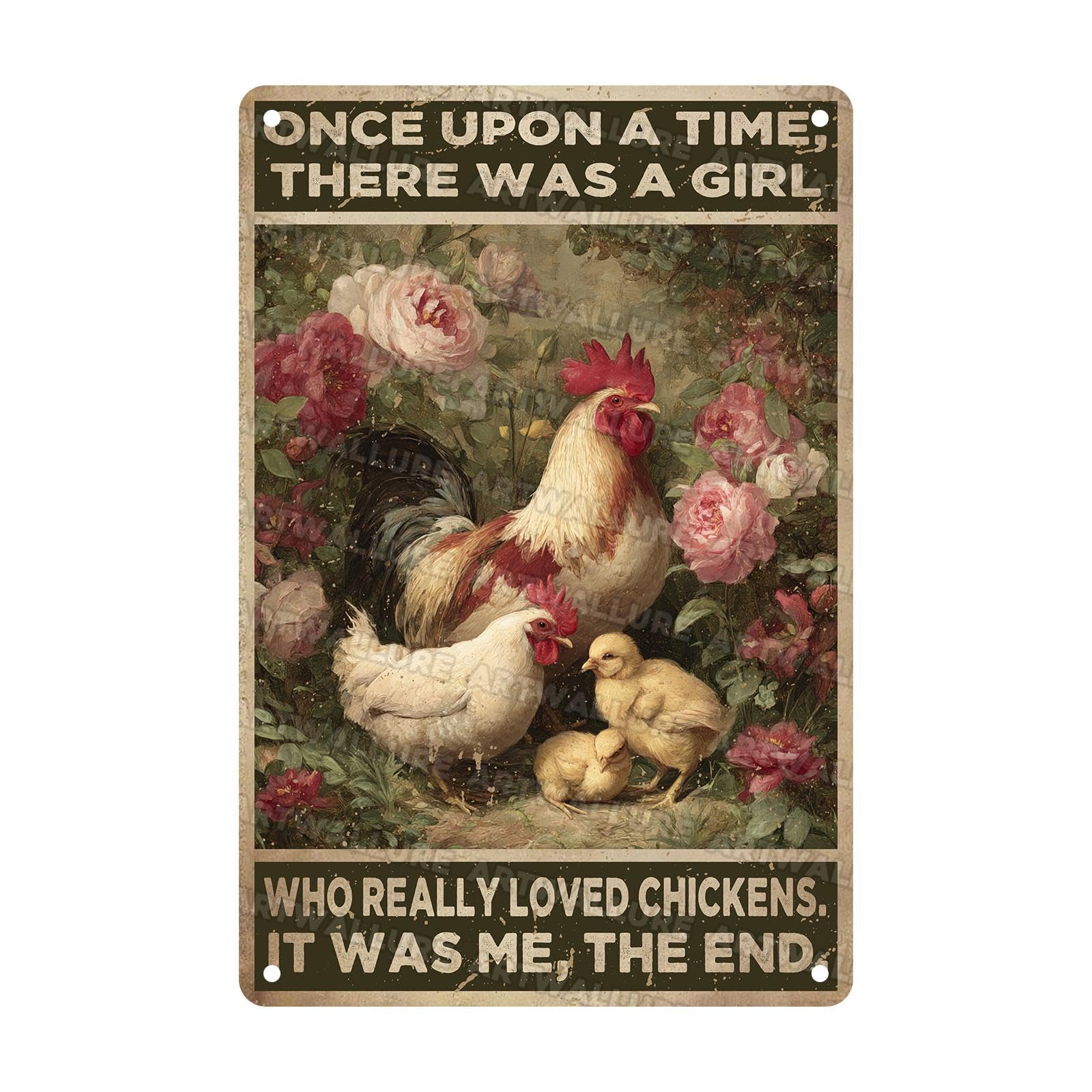 Funny Once Upon A Time There Was A Girlwho Really Loved Chickens Vintage Metal Sign Home Kitchen Bathroom Garden Wall Art Decor Tin Poster 8x12Inch