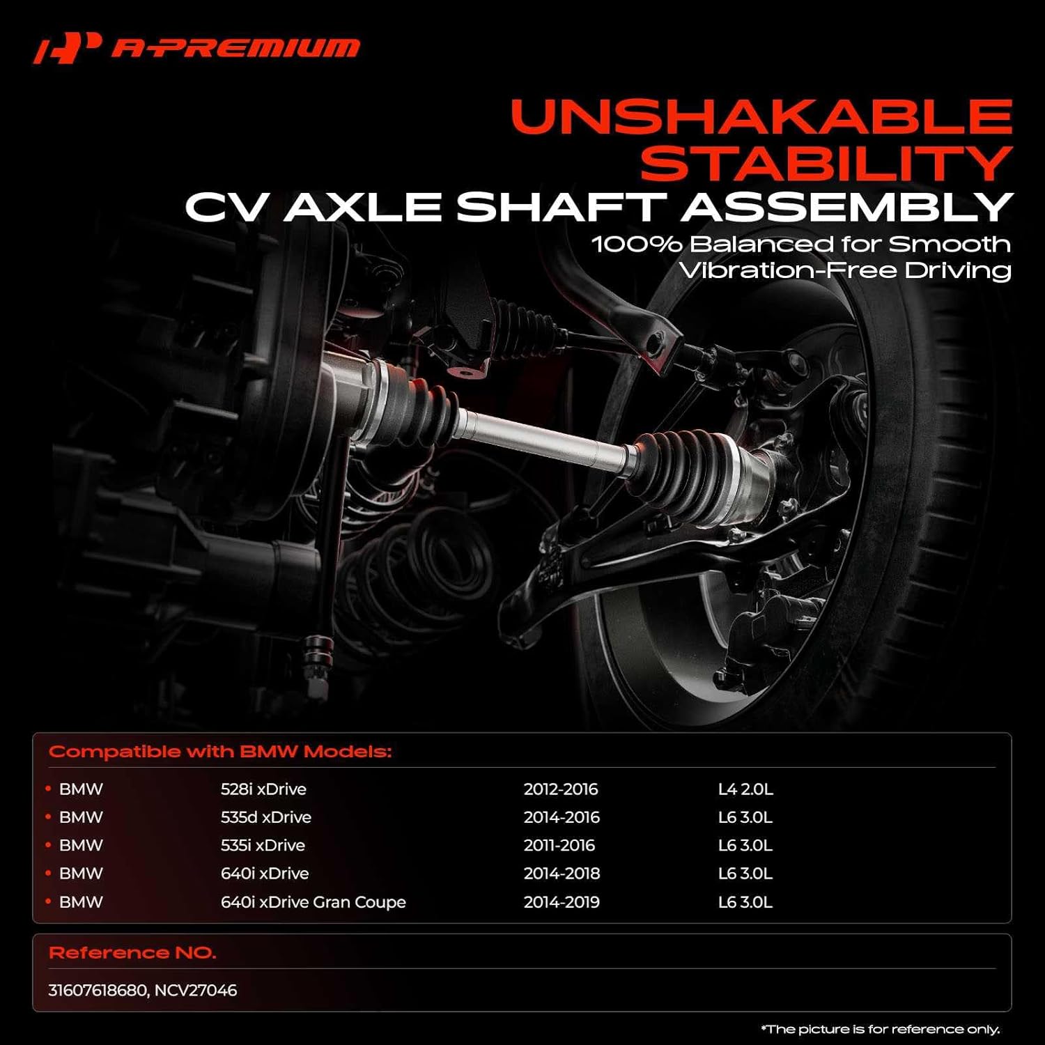 a-premium front right passenger side cv axle shaft assembly compatible with bmw 528i xdrive 2012-2016, 535d xdrive 2014-2016, 535i xdrive 2011-2016, 640i xdrive, 640i xdrive gran coupe