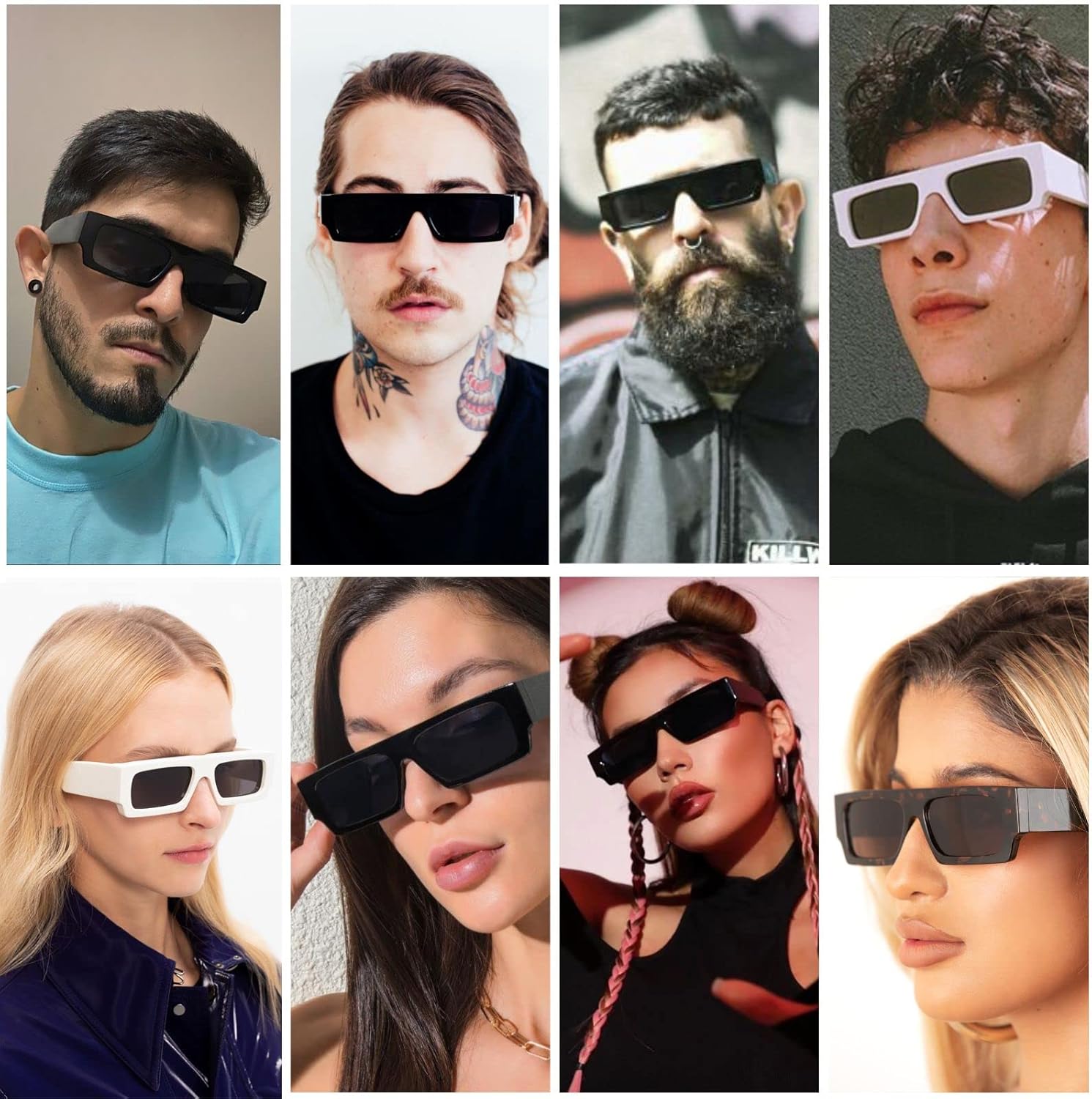 Vintage Rectangle Sunglasses for Men Women 90s Retro Fashion Glasses Square Shades - Image 2