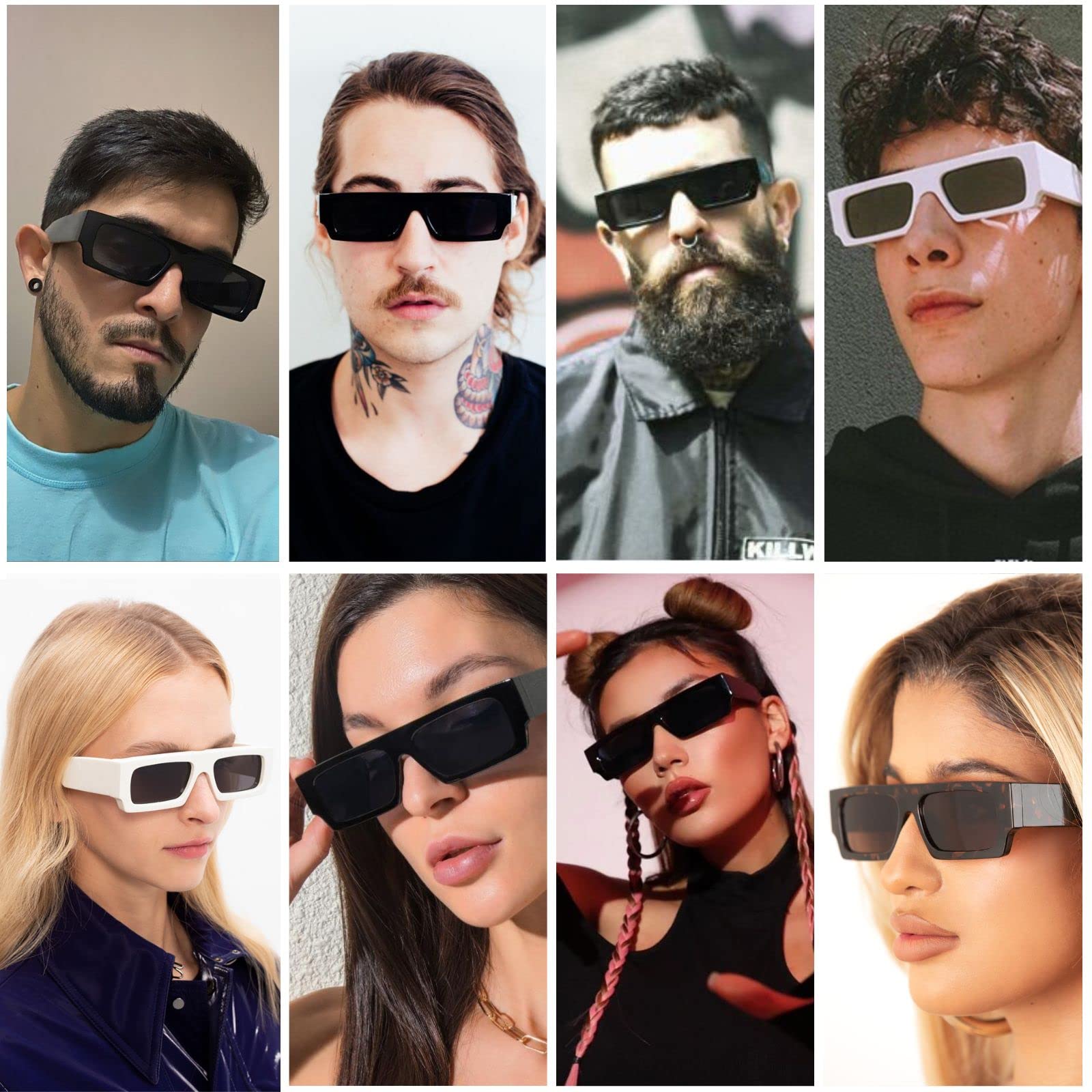 Lentes de sol rectangulares vintage para hombres y mujeres, lentes de moda retro de los años 90, lentes cuadrados, Negro - 2