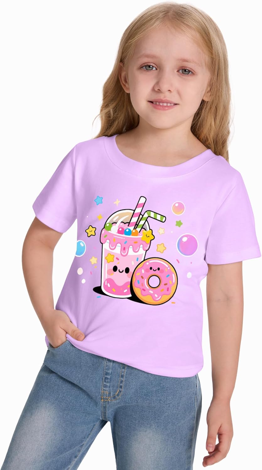 Girls' Shirts Cotton Short Sleeve T-Shirts Casual Graphic Tees Tops 3-7 Years - Image 4