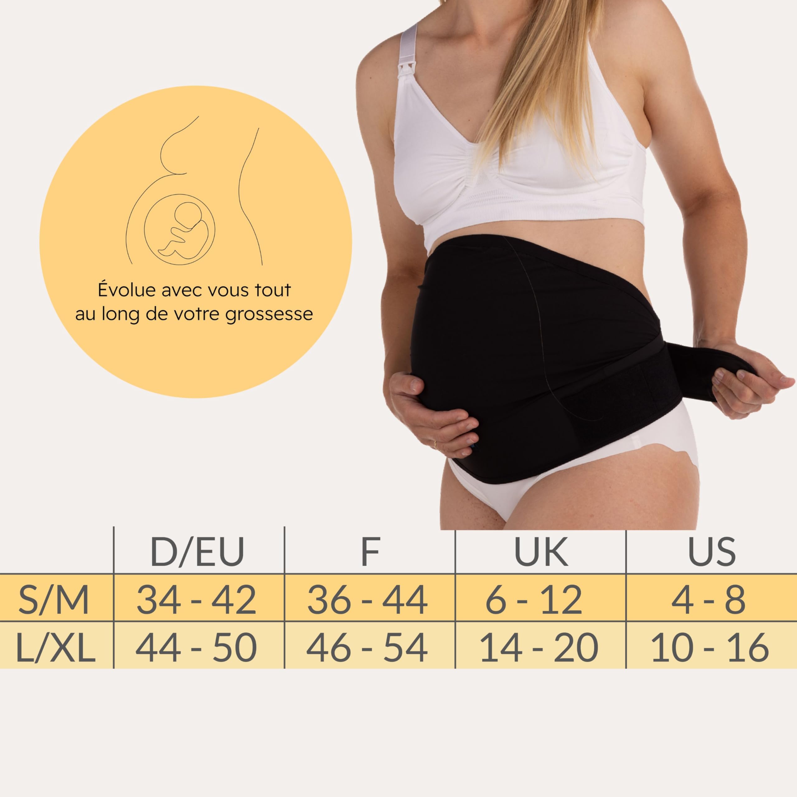 Carriwell Ceinture de Soutien Grossesse Deluxe Réglable | Ceinture de Soutien Abdominale Élastique & Respirante | Soulage les Douleurs Lombaires | Confortable, S’adapte à l’Évolution du Ventre | S/M