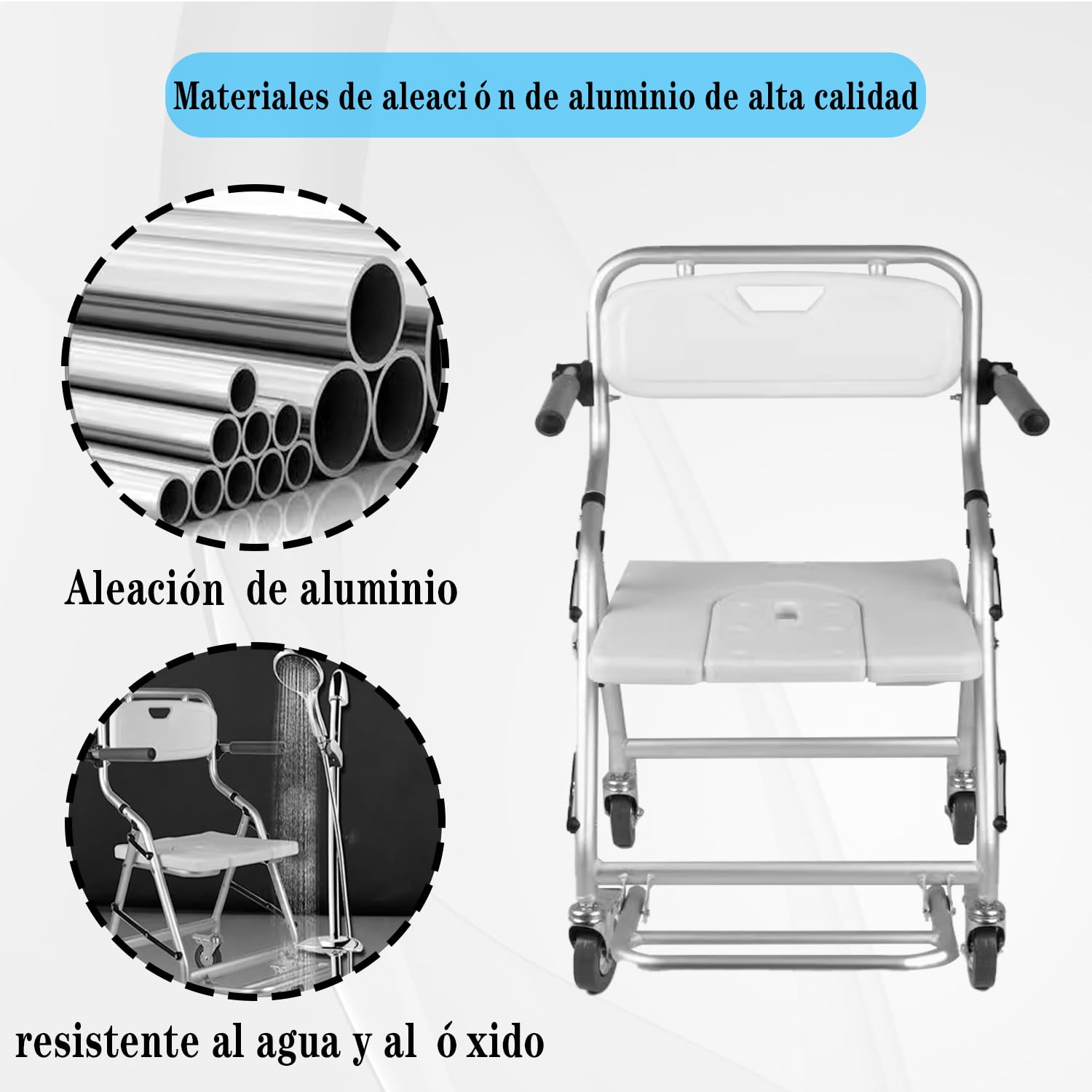 Silla de Ducha con Ruedas para Personas Mayores, Carga 120kg | Silla de Ruedas Ducha Plegable, Silla Baño Ancianos Ducha Montaje sin Herramientas