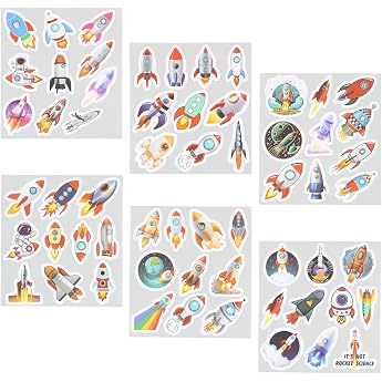 Rocket Sticker Set 60 Pieces Space Rocket Stickers Multicolour Scrapbook Stickers for Bottle Waterproof Planet Stickers for Water Bottles Skateboard Decorating Laptop