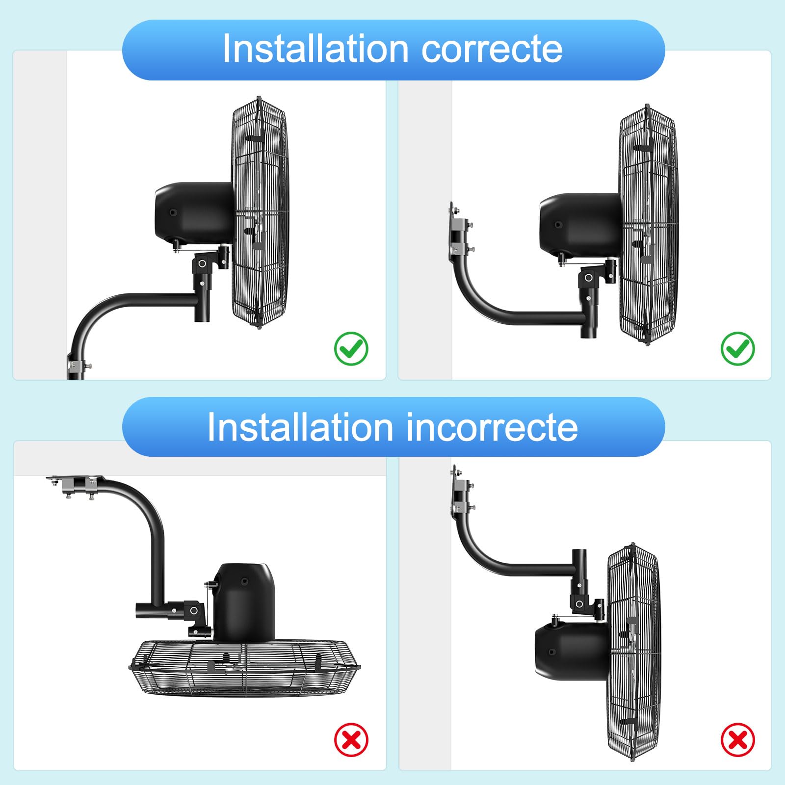 Ventilateur Mural Extérieur 60 cm avec Télécommande, Ventilateur Oscillant 4 Vitesses, Moteur DC Sans Balais Étanche, Ventilateur Industriel pour Garage, Entrepôt, Usine et Maison