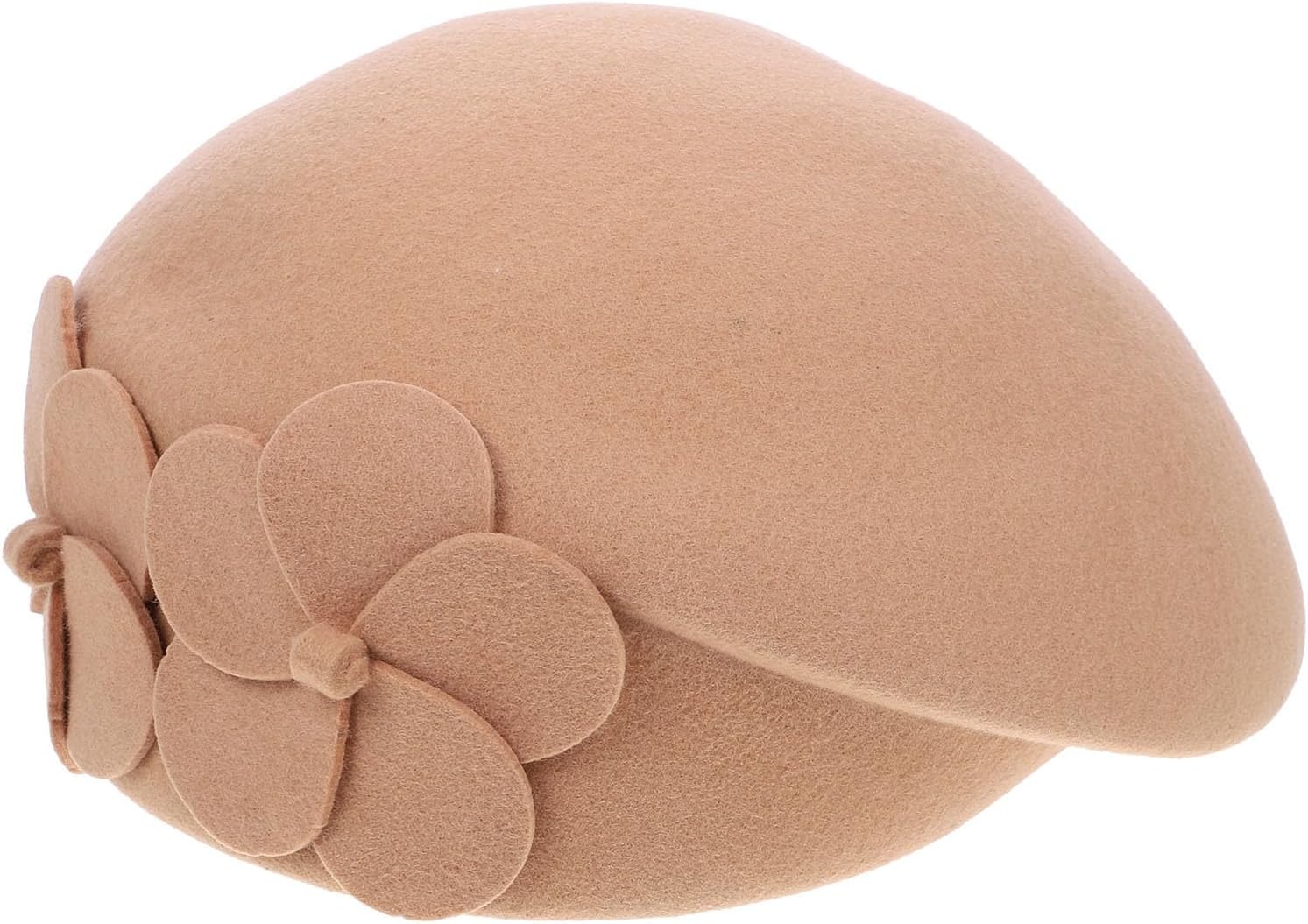 GANAZONO Double Flower Woolen Beret British Style Warm Autumn Winter Beret Hat for Women Camel Color Flower Decor Wool Blend Cap