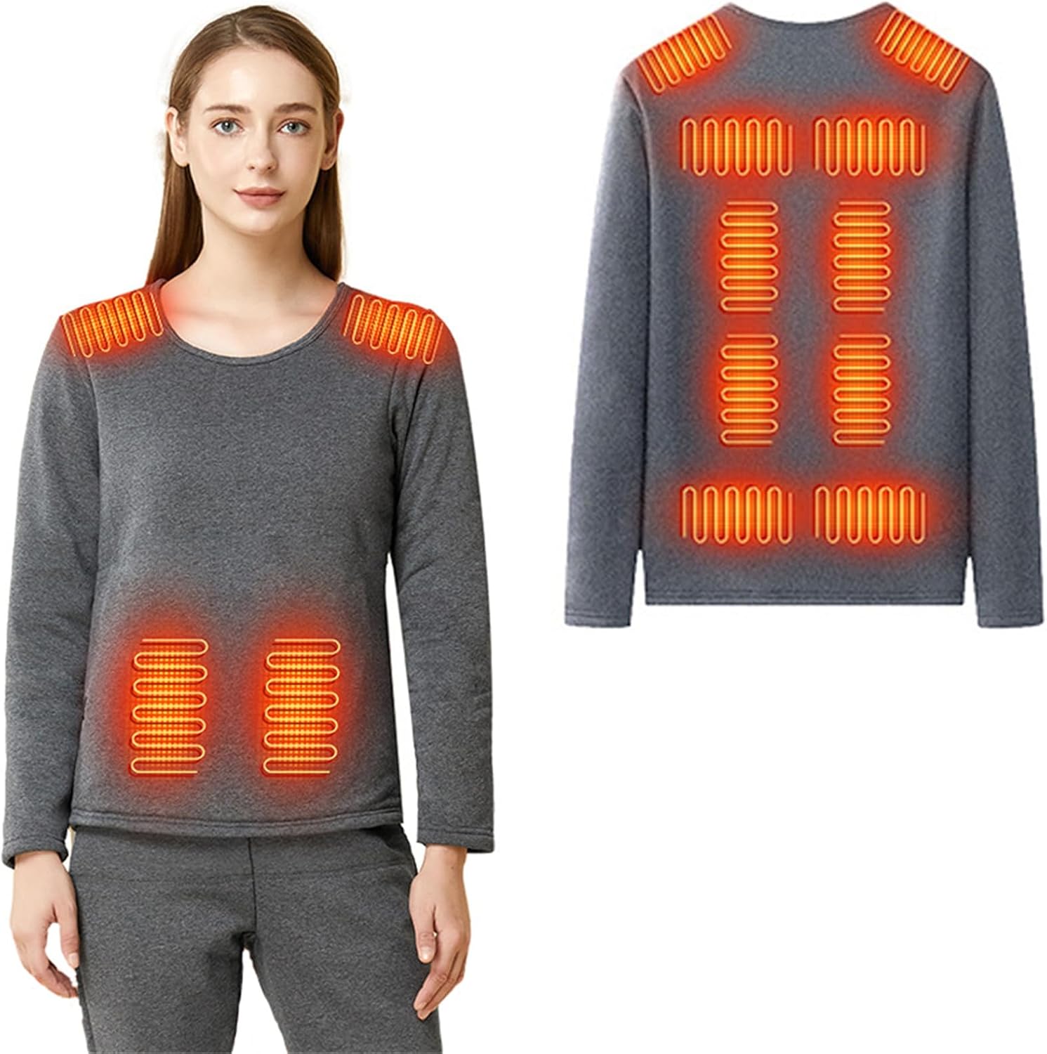 Heated Underwear Tops 12-Zone Heating Thermal USB Electric Clothing Top 3-Speed Temperature Control for Ski, Fishing