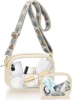 Clear Crossbody Bag, Stadium Approved Clear Purses for Women Small Shoulder Bags Tote Handbag Clear Clutch Bag and Wallet Set with Adjustable Strap for Concerts Sports