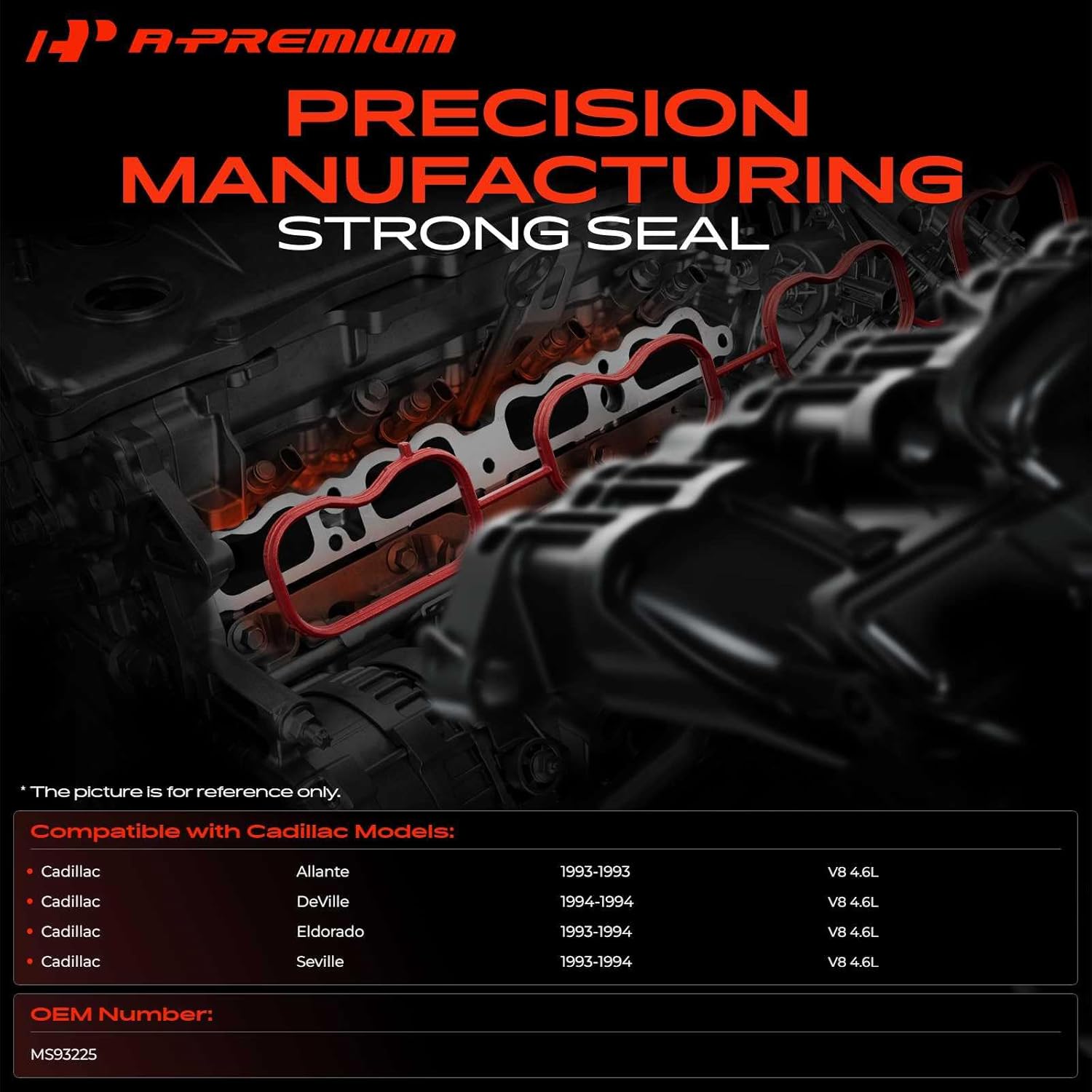 A-Premium Lower and Upper Engine Intake Manifold Gasket Set Compatible with Cadillac Allante 1993, DeVille 1994, Eldorado 1993-1994, Seville 1993-1994, 4.6L