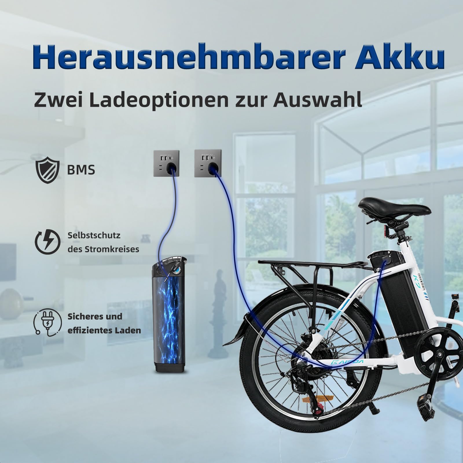 E-Bike Klapprad 20“ Elektrofahrrad, Aluminium, mit 250w Motor 36V 13Ah Li-Ion Akku, Reichweite bis zu 100km, 7 Gang, E-citybike, 22kg (White)