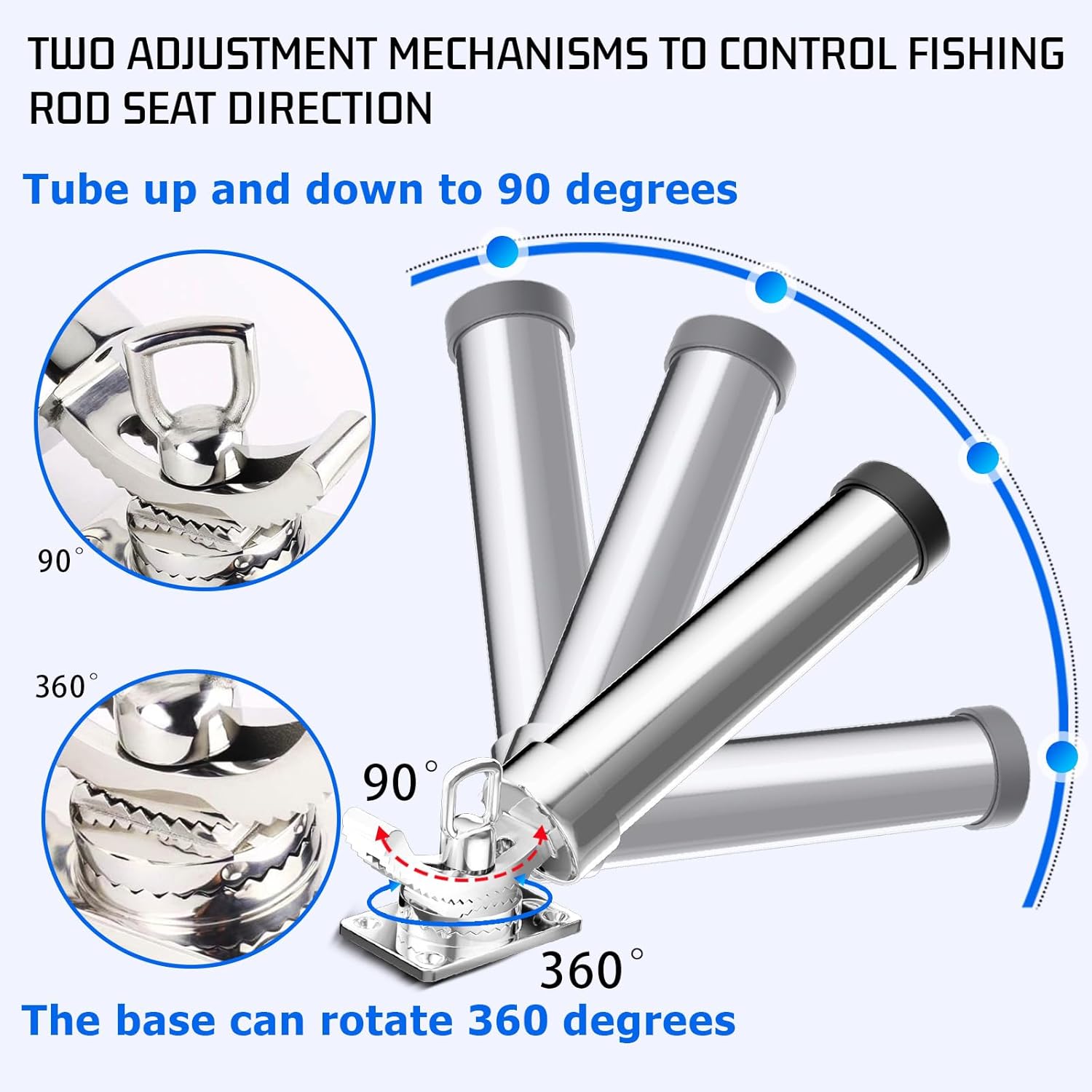 Fishing Rod Holder，2 Pack 360 Degree Adjustable Deck Mount 316 Stainless Steel Fishing Rod Pole Holder for Marine Boat Yacht