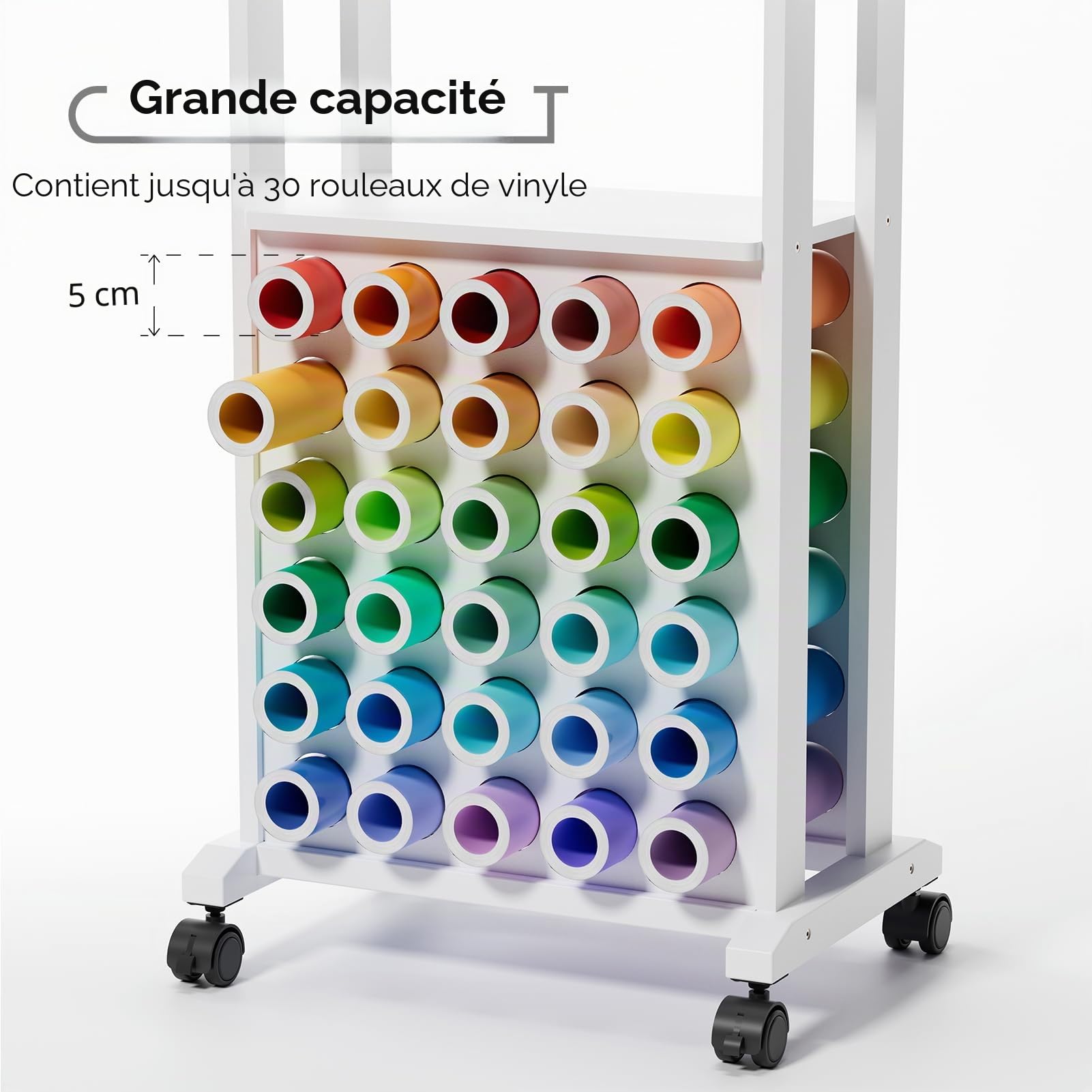 Crafit Organisateurs et rangements compatibles avec les machines Cricut, chariot de rangement pour artisanat à roulettes avec 30 porte-rouleaux de vinyle, poste de travail d'organisation