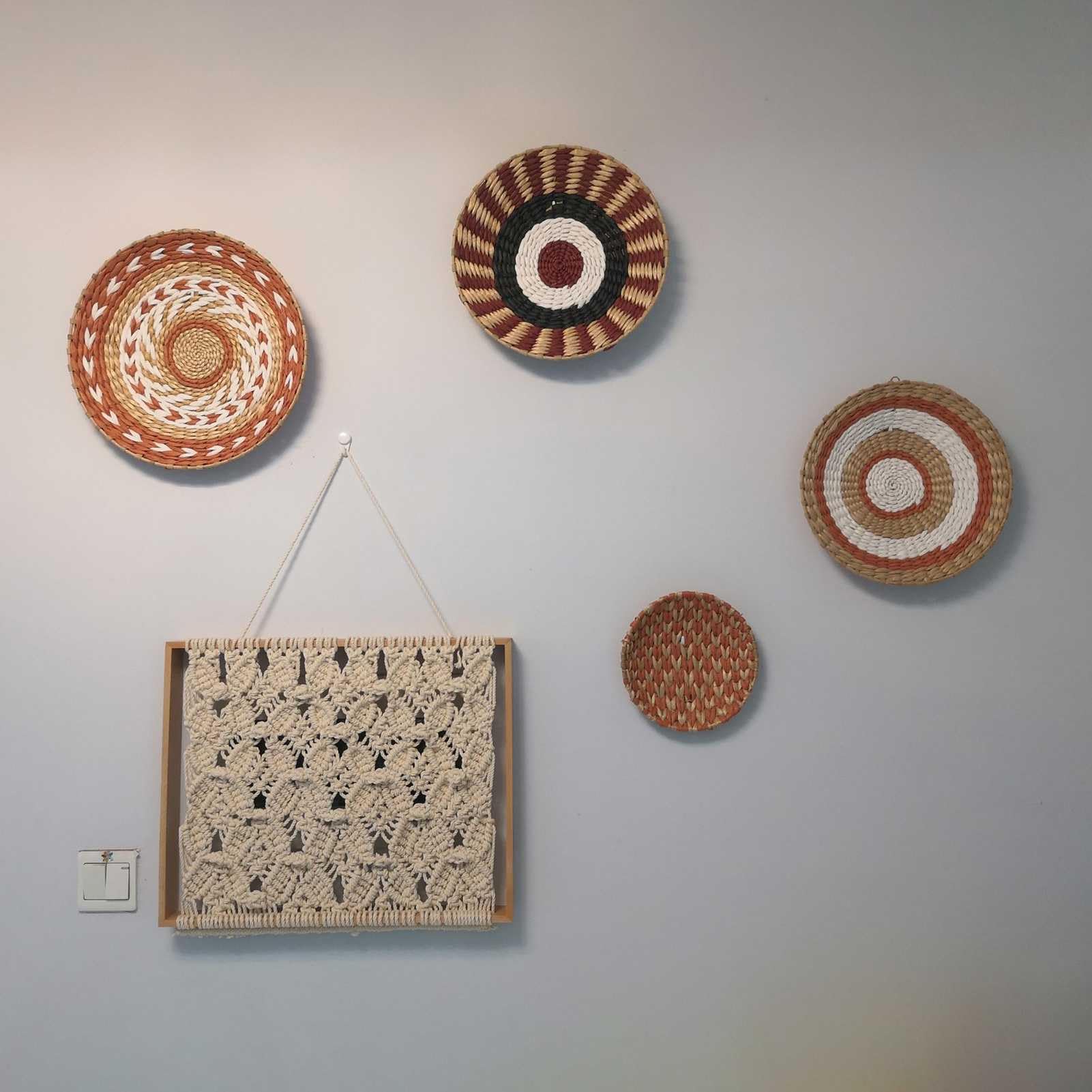 Decoración de ratán, Juego de 4 cestas de Mimbre Bohemias for Colgar en la Pared