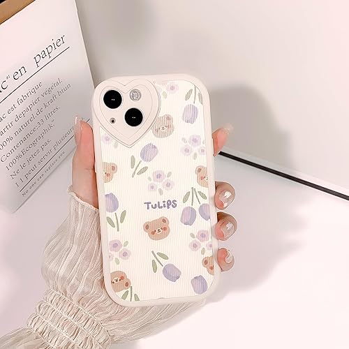 Miniatura 2 de Funda compatible con iPhone 13, diseño floral de oso con lente de amor, protector de parachoques para niñas y mujeres, TPU suave a prueba de golpes,