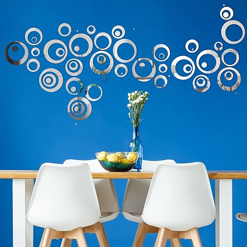 Miniatura 6 de Shappy 96 piezas de espejo circular, calcomanías de pared extraíbles para decoración de pared, calcomanías de espejo para sala de estar, dormitorio,