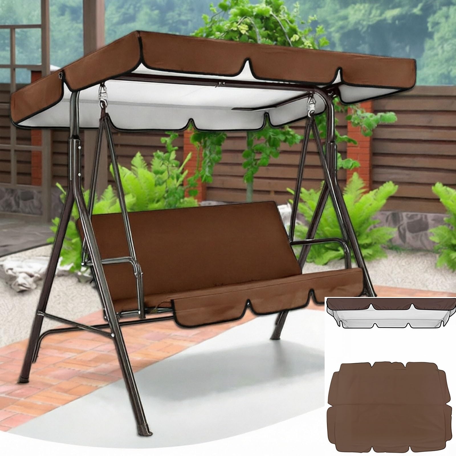 Ersatzabdeckung für Terrassenschaukeln, 210,8 x 144,8 cm, 3-Sitzer, 195,6 x 127 cm, 3-Sitzer-Überdachung, 190,5 x 119,4 cm, wasserdicht, UV-Schutz, Braun, 190 x 132 cm