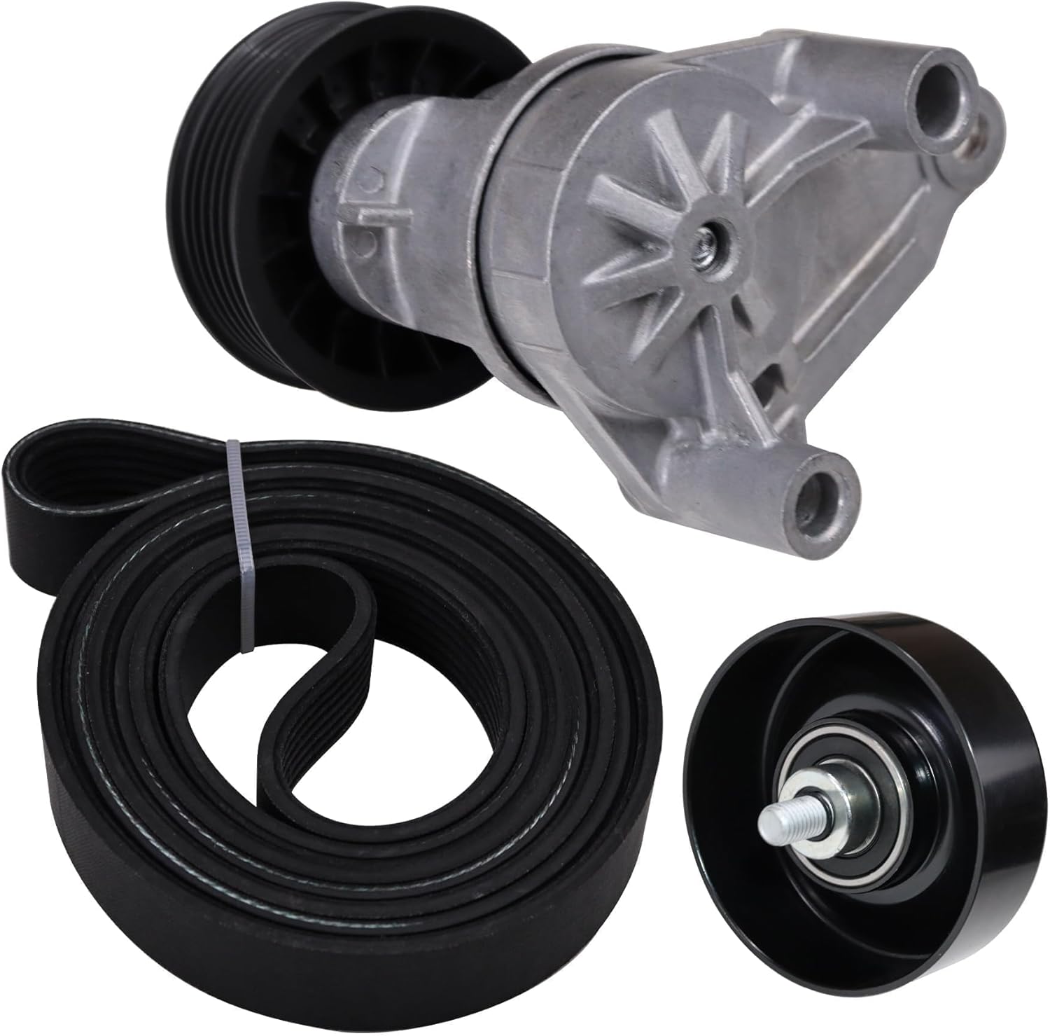 90K-38158C Serpentine Belt Drive Tensioner Pulley Component Kit Fit for 2002-2008 Chevrolet Silverado Avalanche Suburban Express for GMC Sierra for Cadillac Escalade #38158 12609719 12555609 12626222