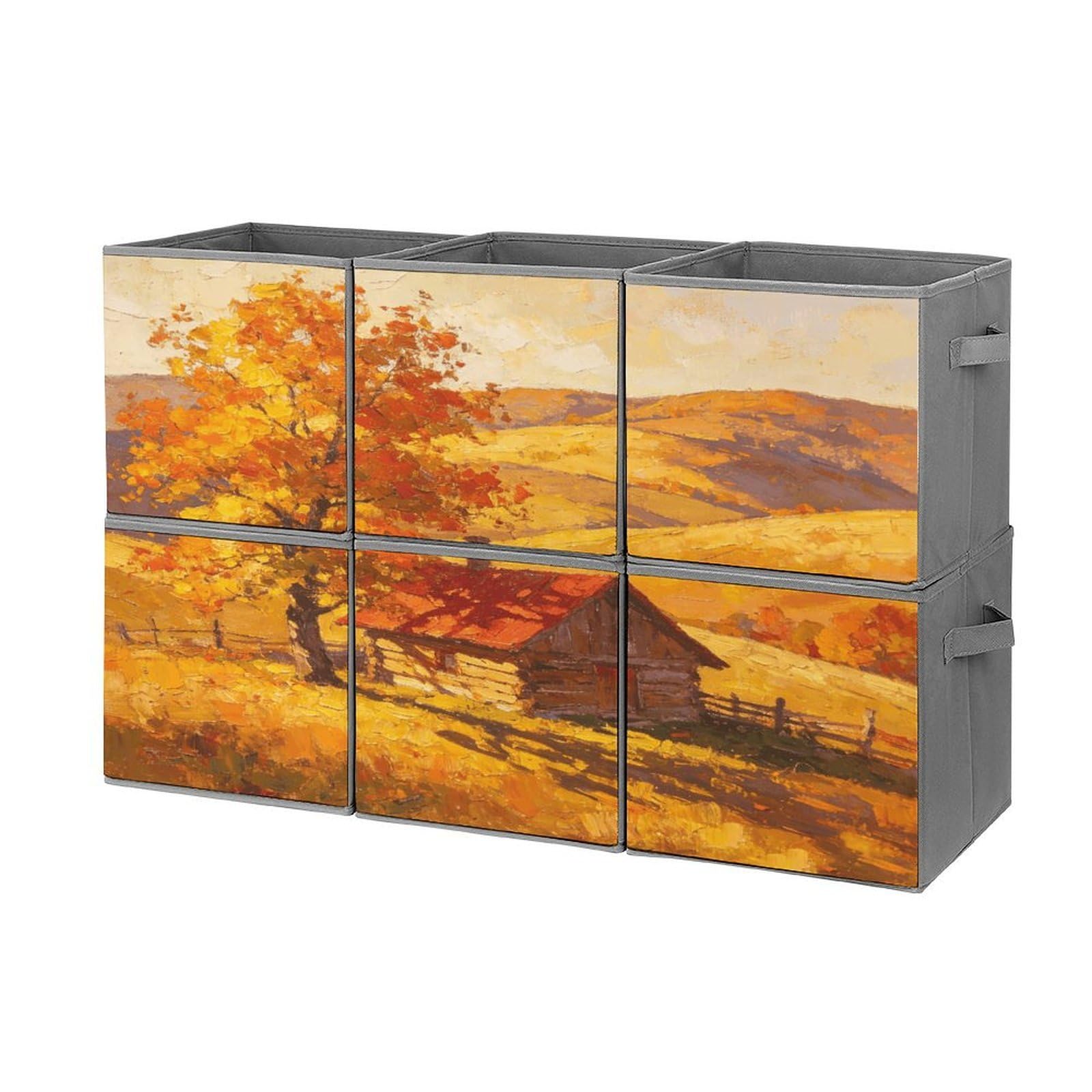 Fodpand Style Oil Painting Cube Bins With Double Handles,Set Of 6 Cube Organizer, Stackable And Foldable Storage Bins For Organization, Closet, Shelves, Offices