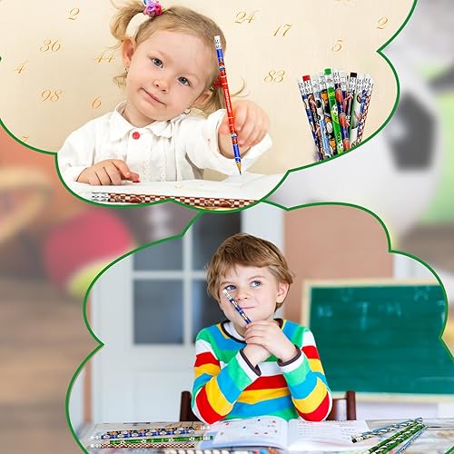 Miniatura 4 de 120 lápices deportivos a granel, lápices de madera con borradores, lápices deportivos para premios escolares, regalos de intercambio de aula,