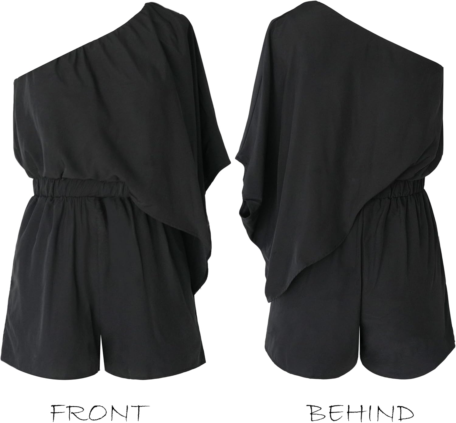 CUPSHE Women's One Shoulder Romper 3/4 Sleeve Wide Leg Mini Jumpsuit Short Draped Bodice Romper Casual Summer Loose Outfit - Image 5