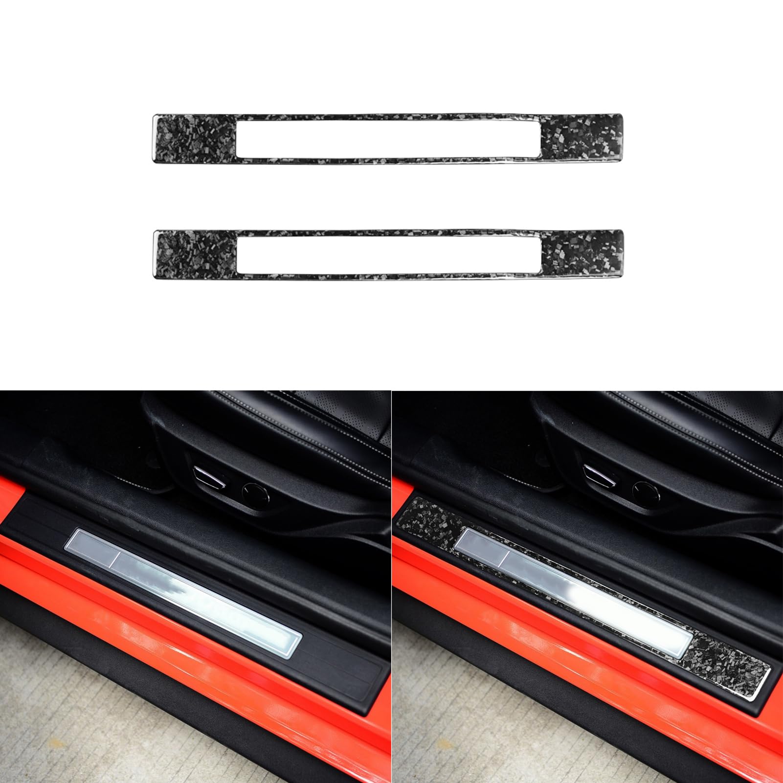 Car Door Sill Plate Panel Door Pedal Cover Entry Guard Protective Pad Sticker Glossy Black Forged Carbon Fiber Decoration Compatible with Ford Mustang 2015-2020 Auto Interior Accessories