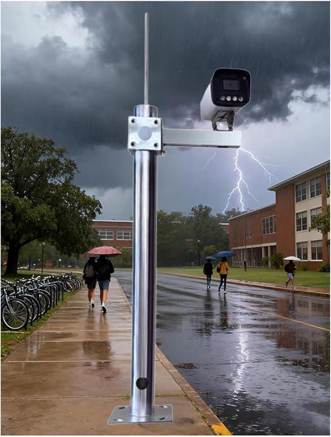 Security Camera Pole Mount Bracket, Adjustable 60-150cm Camera Holder, Durable Monitoring Floor Mount for Outdoor Surveillance, Compatible with Various Security Cam