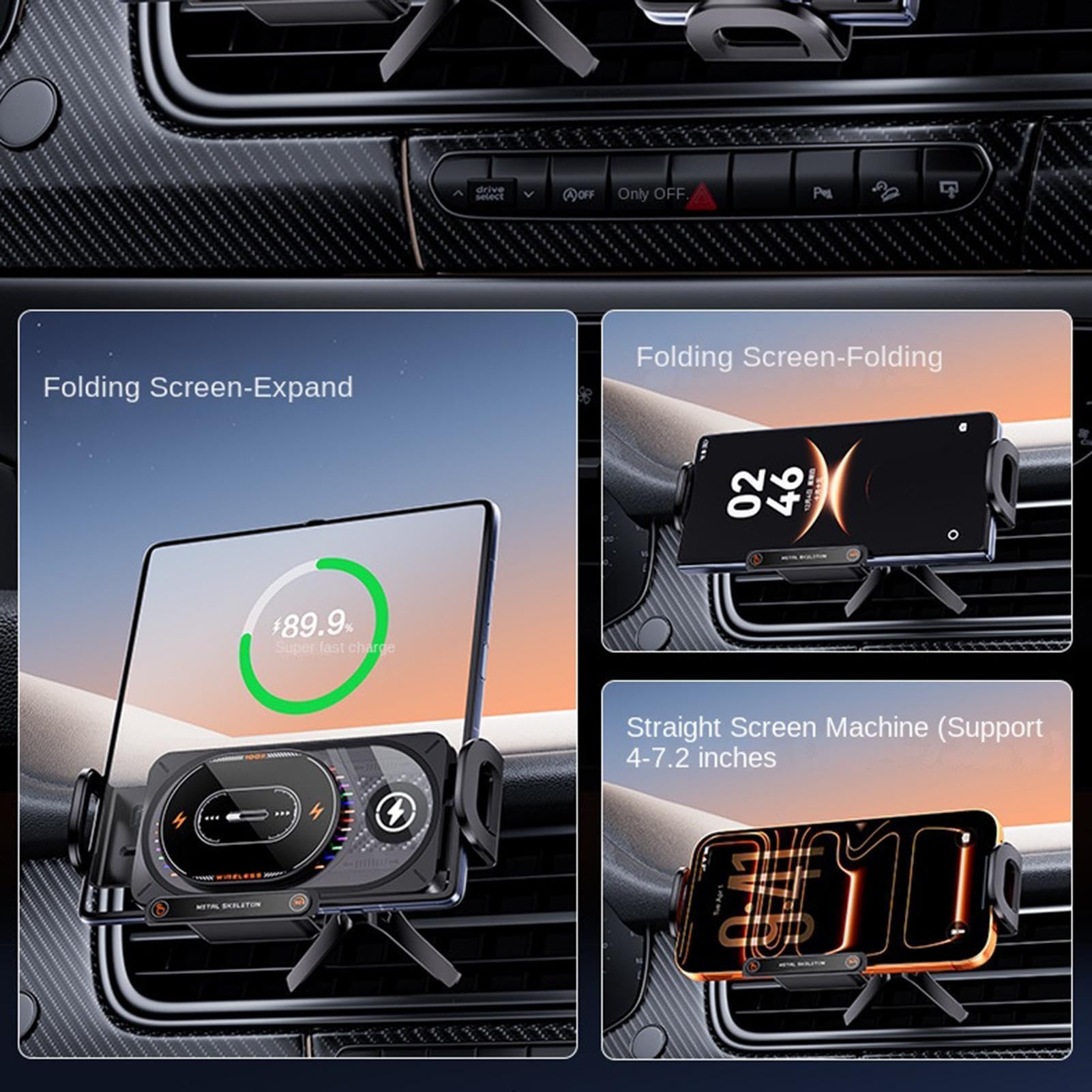 Caricabatterie wireless per auto Ricarica rapida smartphone | Carica Cellulare Veicolo Per guidatori, viaggiatori, viaggi su strada, campeggio, berline, camion, SUV, camper