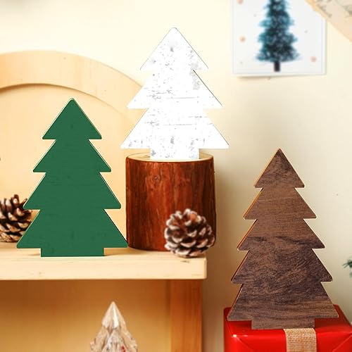 5 piezas de decoración de mesa de Navidad, árbol de Navidad, centro de mesa de Navidad, caja de regalo retro marrón, verde, blanco, bandeja de