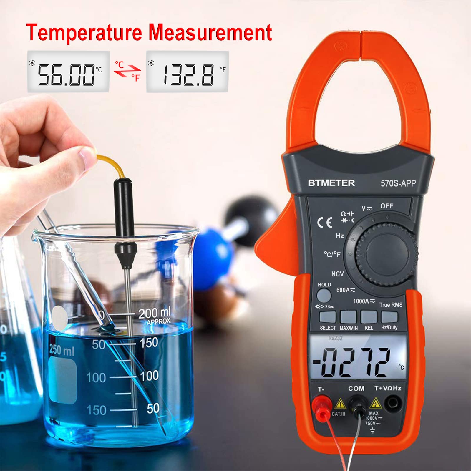 BTMETER BT-570CAPP 1000A DC AC amperímetro Bluetooth digital de abrazadera en multímetro para medición de voltaje de corriente amperios de ohmios