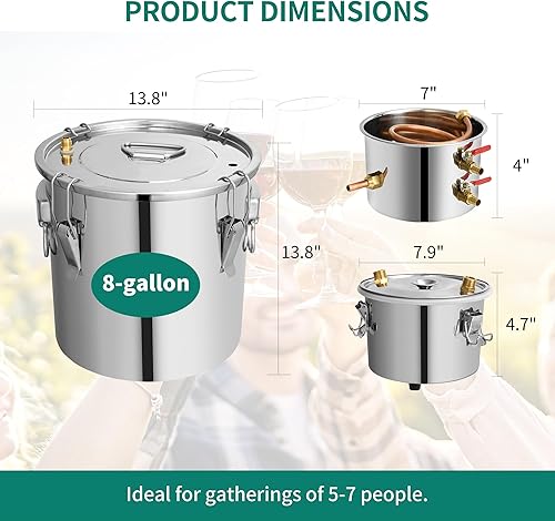 Miniatura 8 de YITAHOME Alcohol Still - Destilador de alcohol de acero inoxidable con alcoholómetro, soporte de fermentación y termómetro integrado, kit de