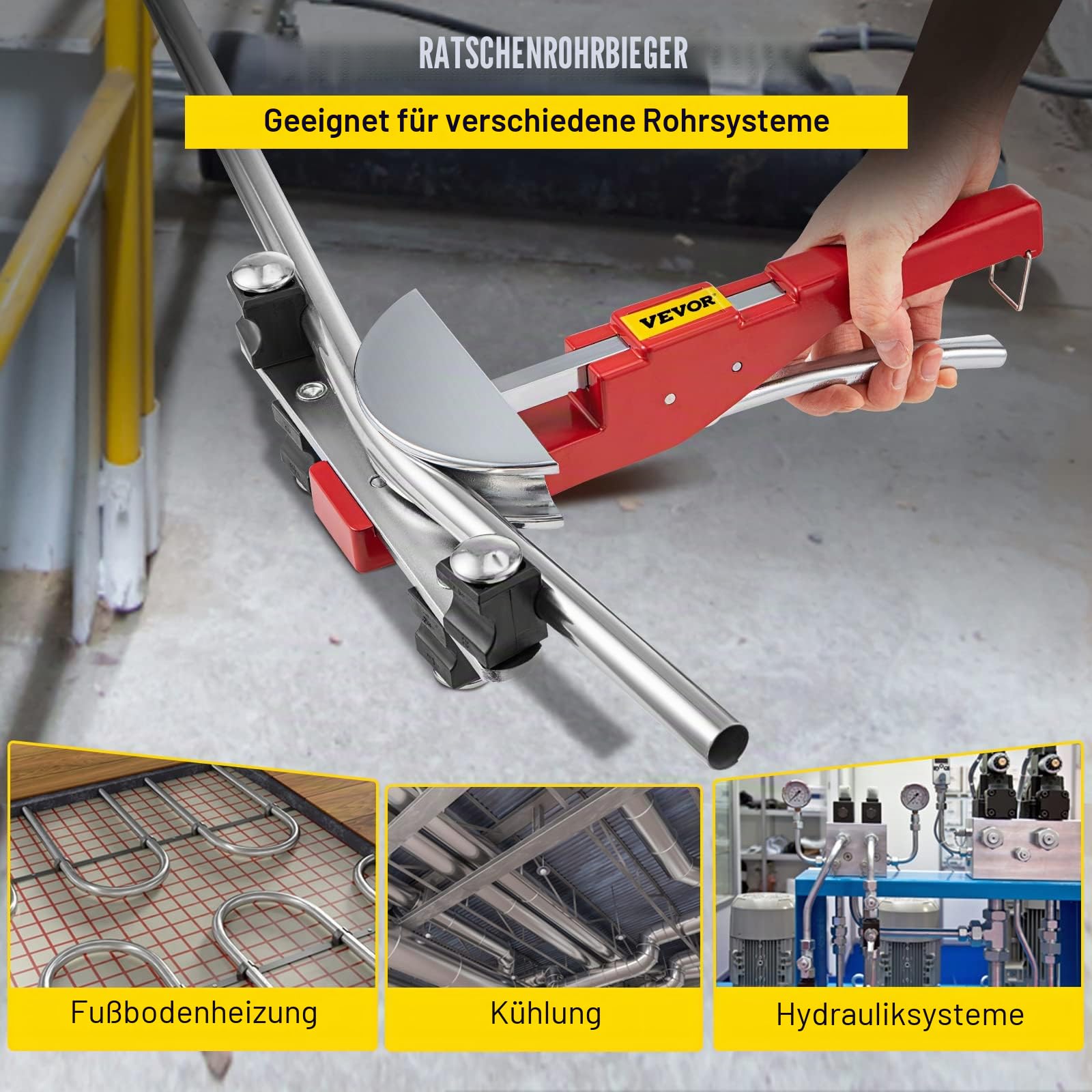 VEVOR Rohrbieger, 7 Matrizen 1/4-7/8 Zoll 6-22 mm Kältetechnik-Ratschen-Rohrbiegegerät-Set, 90°-Handrohrbieger mit Rückbiegevorsatz für HVAC