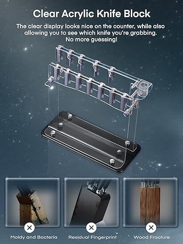 Miniatura 7 de D.Perlla Juego de cuchillos de cocina de 14 piezas con soporte para cuchillos de acrílico transparente, cuchillo de chef súper afilado de acero