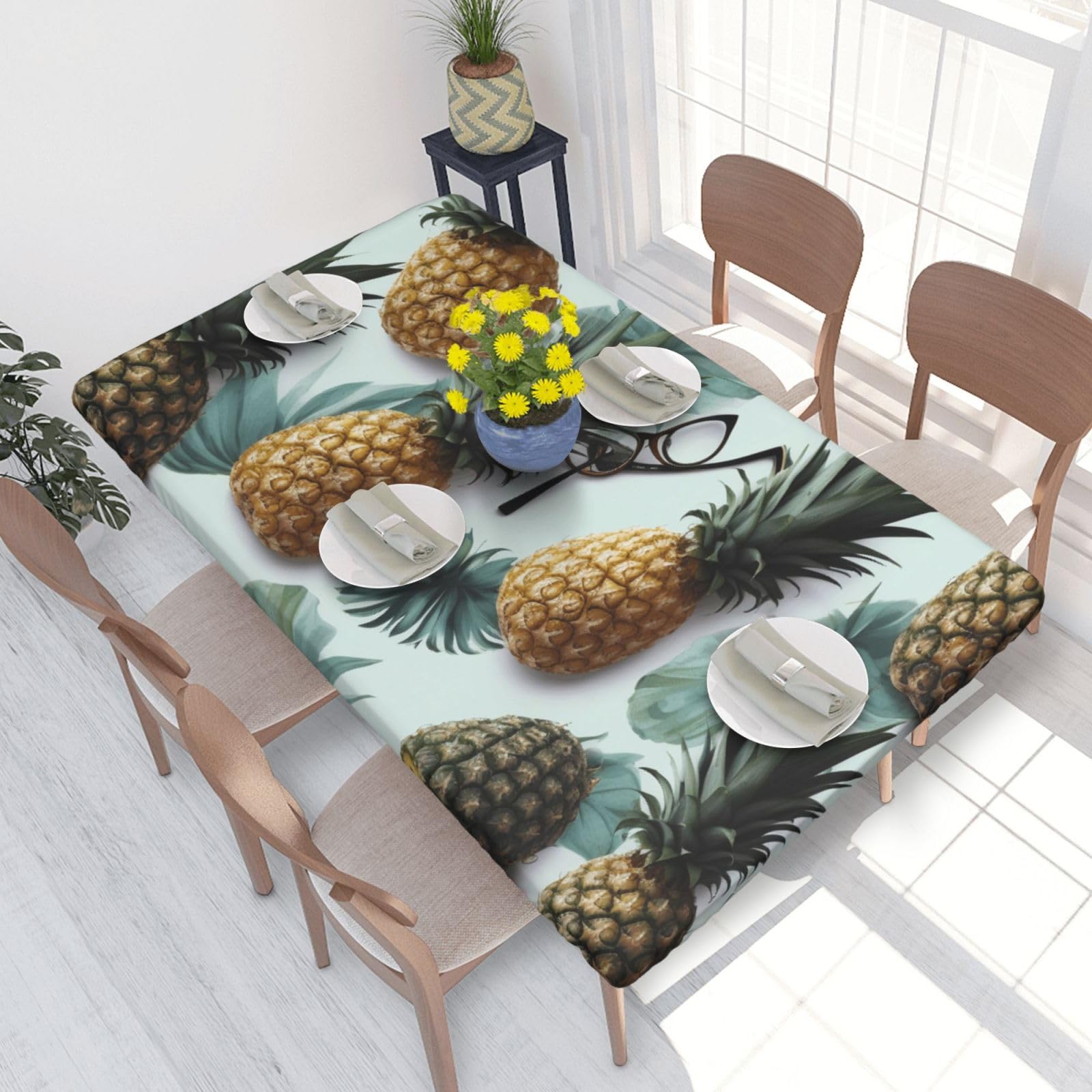 DCARSETCV Fashion Pineapples Printed 4FT Waterproof Tablecloth with Elastic Edged Protect & Decor Your Table, Oil-proof Washable Table Cloth Cover for Dinner Picnic Party