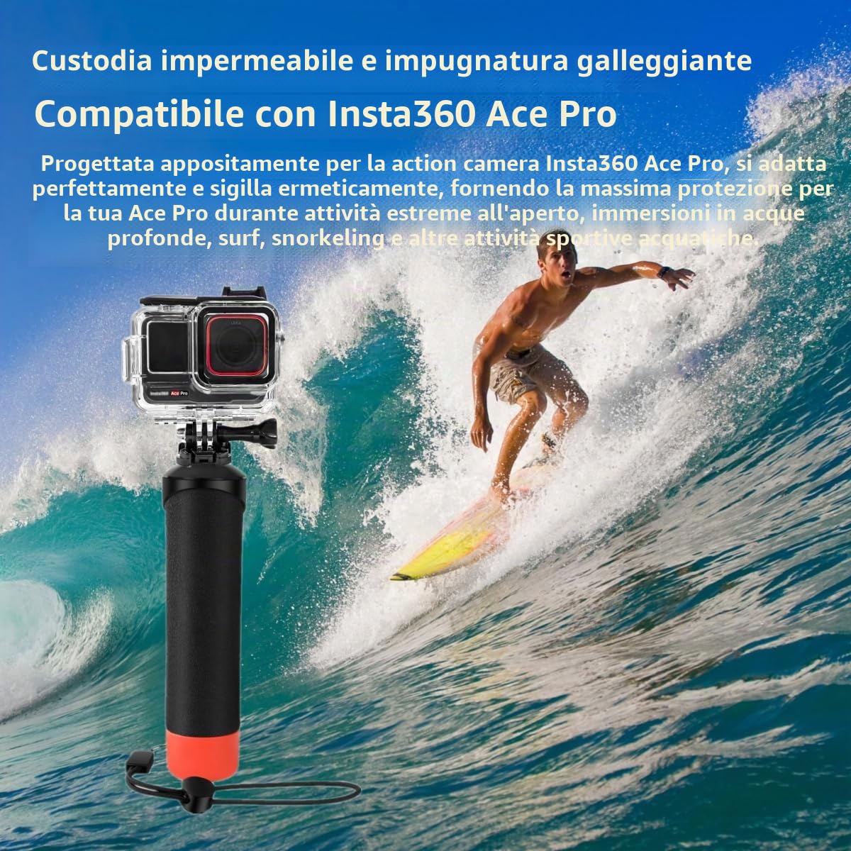 Custodia impermeabile e impugnatura galleggiante compatibile con Insta360 Ace Pro, custodia protettiva subacquea con accessori per staffa