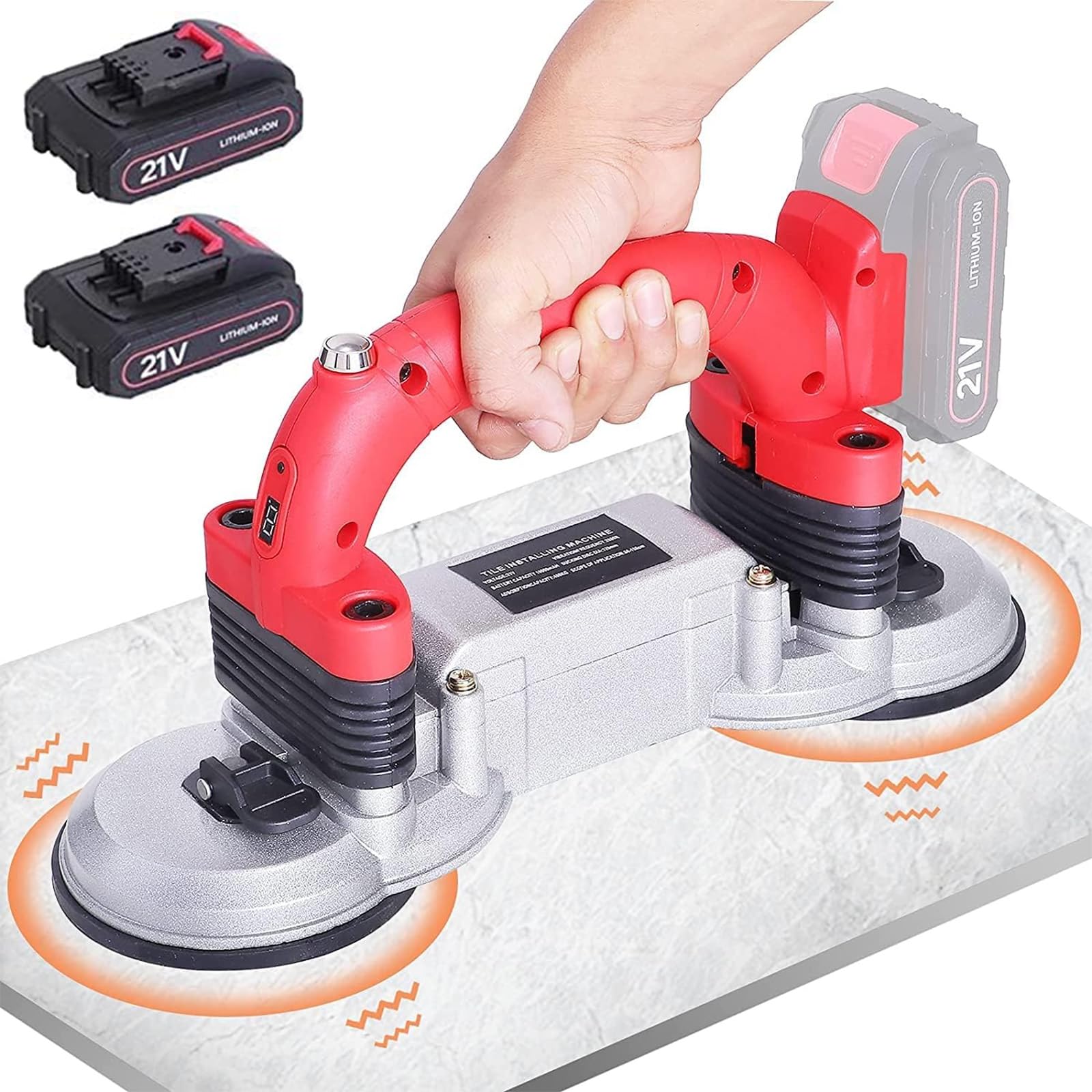 Vibrador de azulejos 12000 VPM 21 V, doble aspiración, máquina de azulejos, 6 velocidades, botón de actualización para azulejos (2 baterías)
