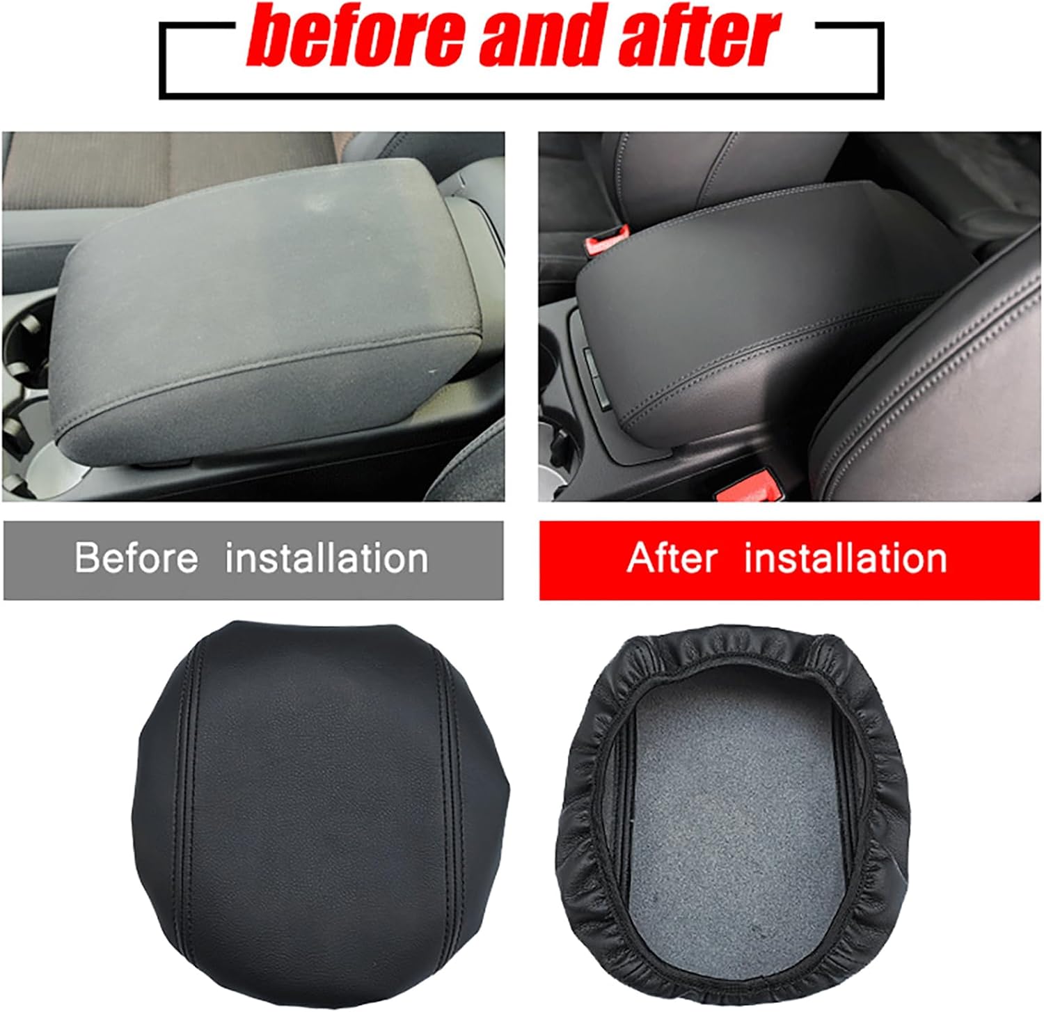 Center Console Armrest Cover for Audi Q5 2010 2011 2012 2013 2014 2015-2018 Accessories, Anti-Scratch Leather Arm Rest Pad, Car Middle Console Cover,Black+Black line