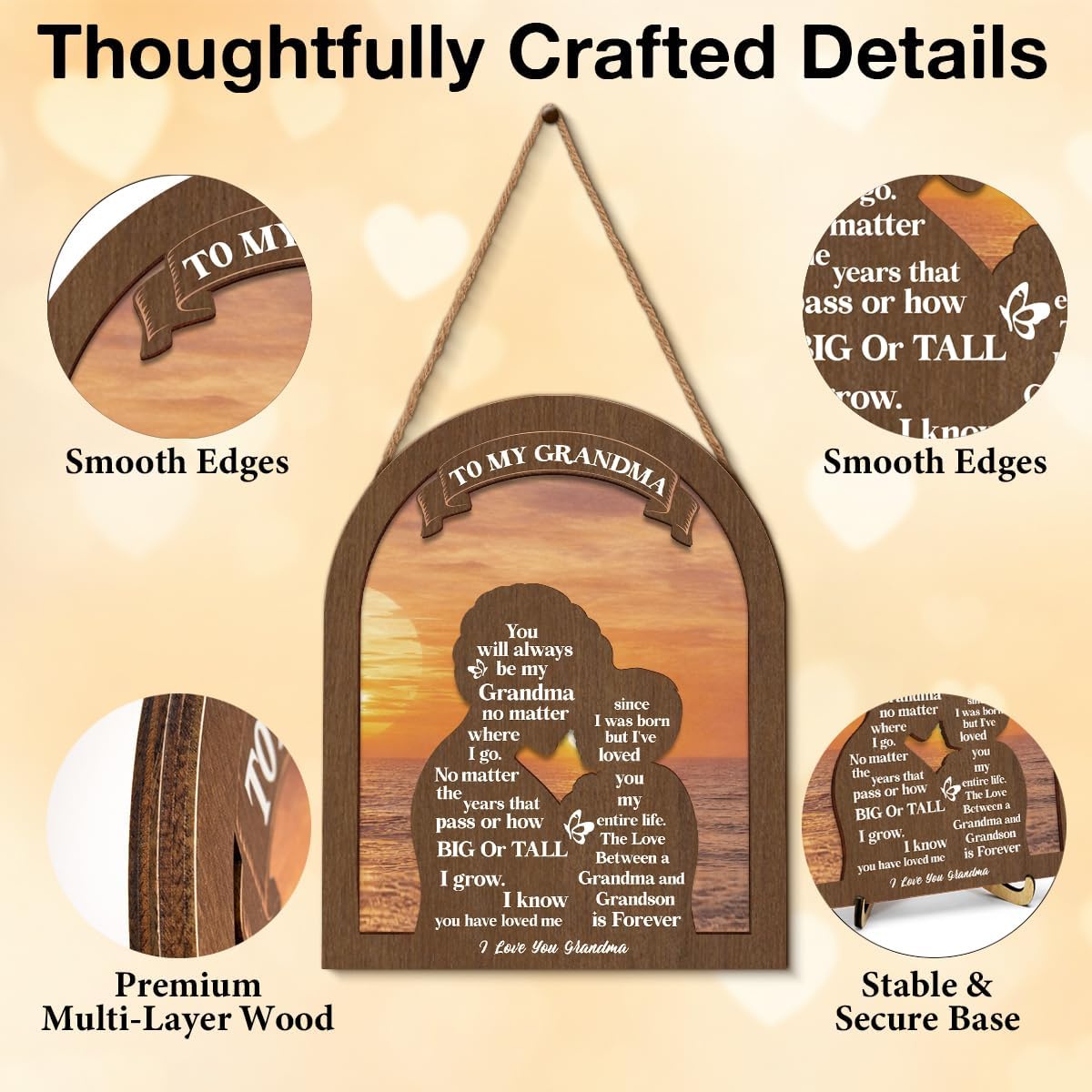 3D Grandma Gifts from Grandson, Mothers Day Birthday Gifts for Grandma Nana, To My Grandmother Sign Wooden Keepsake Home Decor 8x10 Inch - Image 3