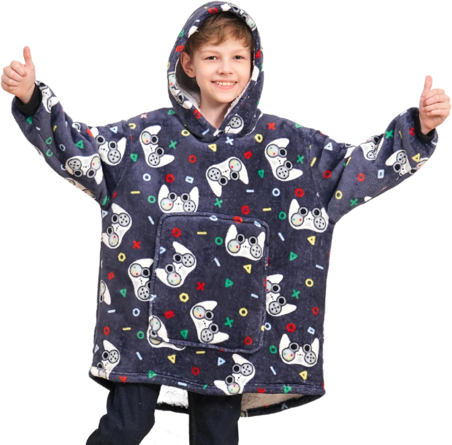 Game Controller Wearable Blanket Hoodie for Boys Gamer Oversized Hoodie for Kids