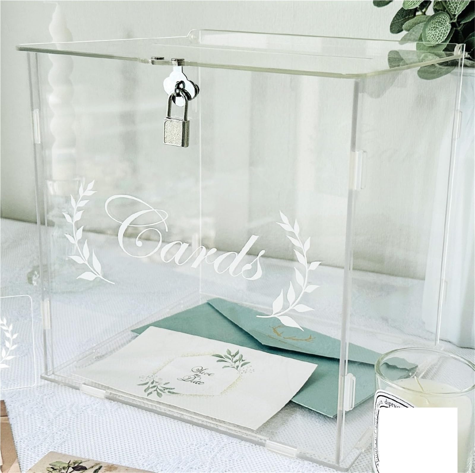 Caja transparente for tarjetas de boda con cerradura