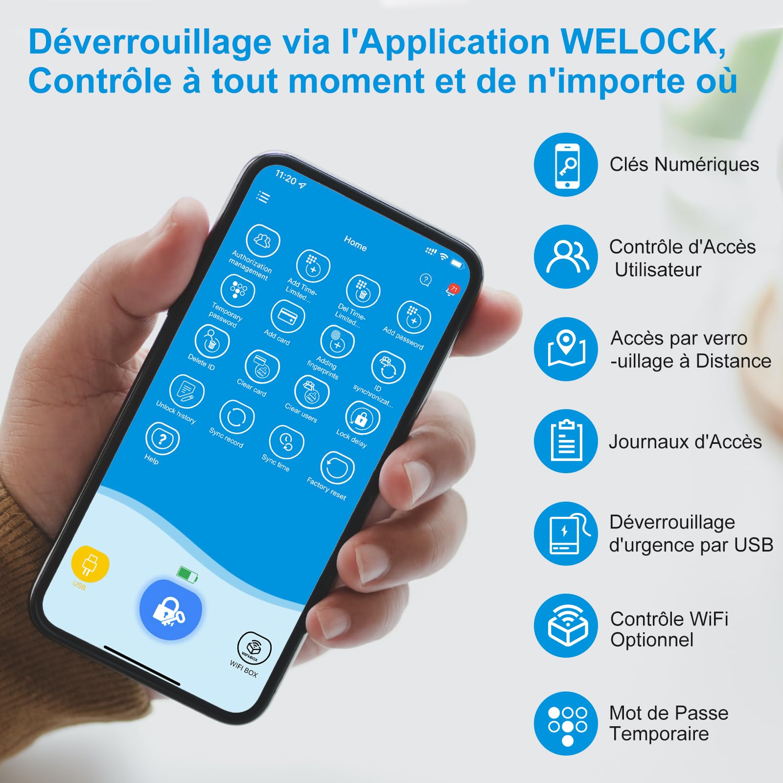 WELOCK ToucA51 Pro Serrure Connectée,Serrure Empreinte Digitale | Password,RFID Carte et APP,serrure à code WiFi,Cylindre Connecté 40×30 pour porte de 50 à 100mm,Facile à installer,Smart Lock