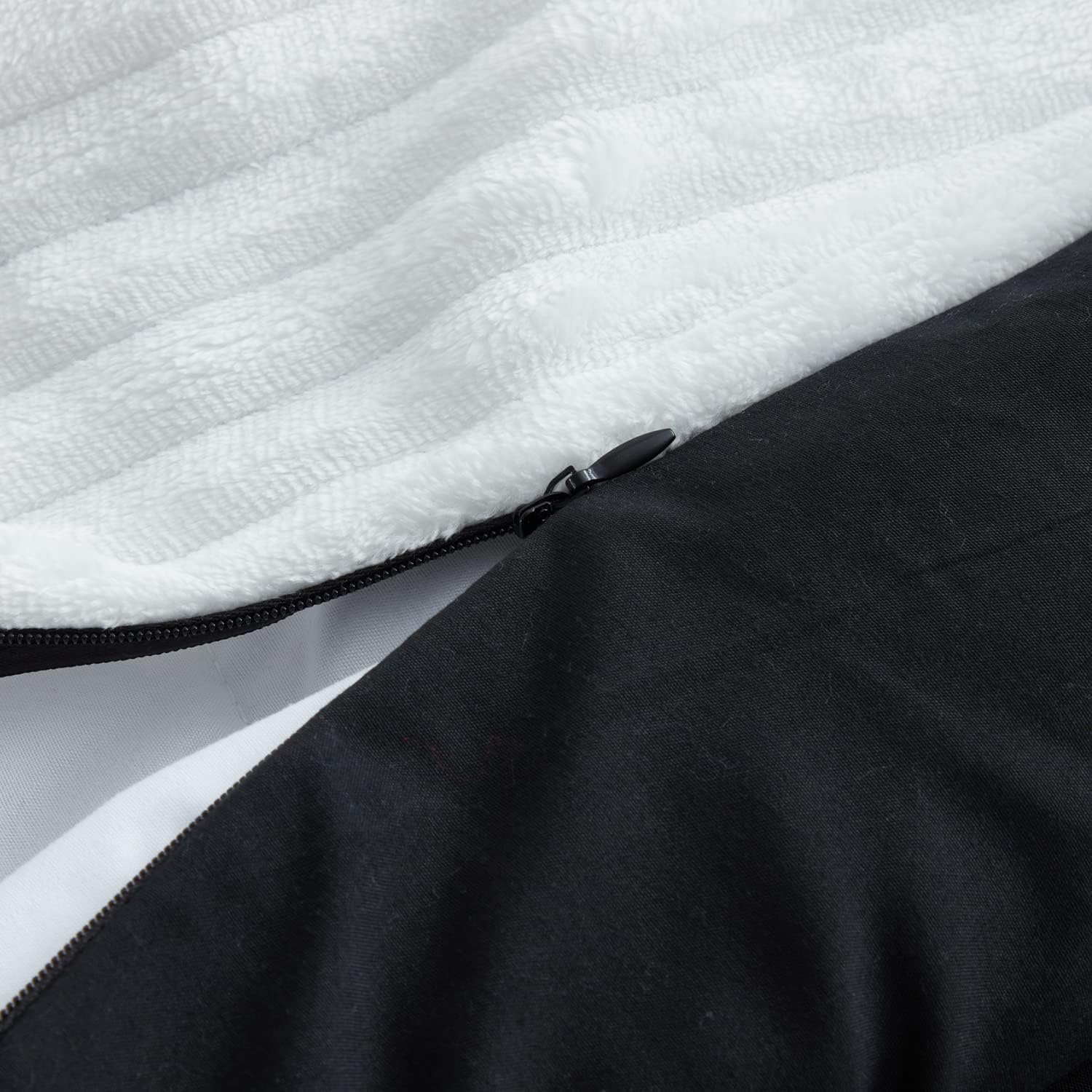 Hearth & Harbor Premium Flannel Duvet Cover Set - 3 PC Reversible Full Comforter Cover Set with Microfiber Back - 1 Velvet Duvet Cover Full & 2 Pillow Shams 80 x 90 inches - White & Black