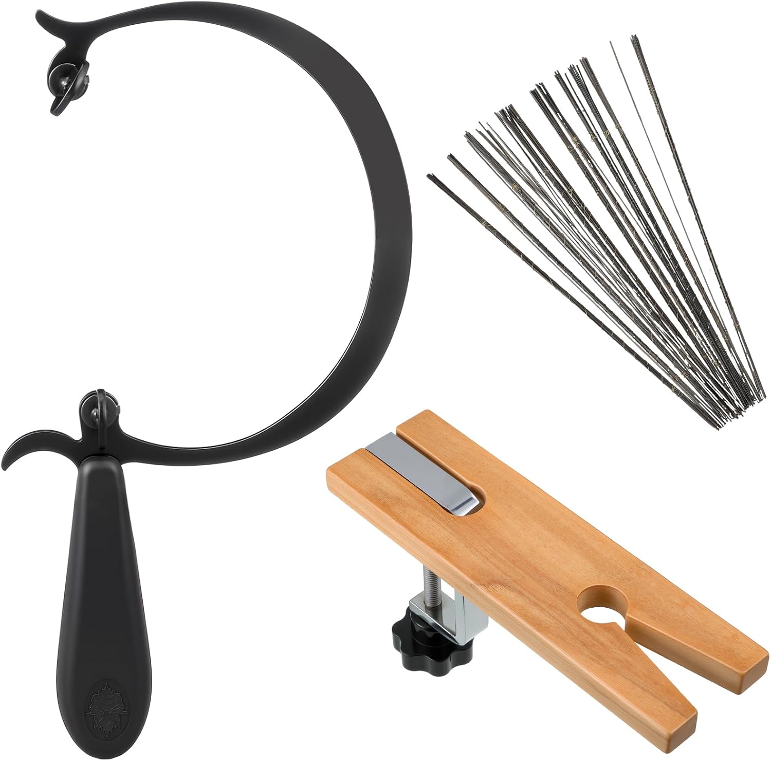 Mifoci 147 Pcs Jeweler's Saw Set Saw Frame Include 1 Curved Jewelers Frame Making Kit with 144 Assorted Jewelers Blades and 1 Bench Pin with 1 Clamp Versatile Tools for Jewelry Making